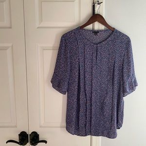 ANN TAYLOR Pink & Blue Splatter Pattern Top XL